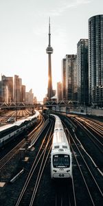 Train,Cities,Sunset,Building,City,Rails