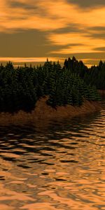 Trees,Art,Landscape,Rivers,3D