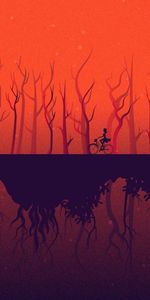 Trees,Art,Reflection,Bicycle,Girl,Vector