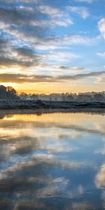 Trees,Clouds,Reflection,Nature,Dawn