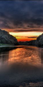 Trees,Clouds,Shore,Color,Shores,Nature,Fog,Colors,Lakes