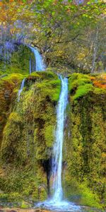 Trees,Foam,Nature,Grass,Waterfall