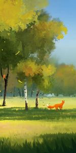 Trees,Glade,Polyana,Fox,Forest,Art