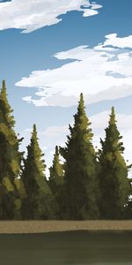 Trees,Lake,Forest,Spruce,Fir,Art