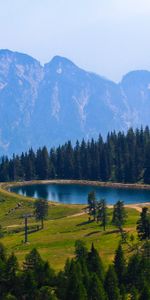 Trees,Lake,Sky,Mountains,Nature