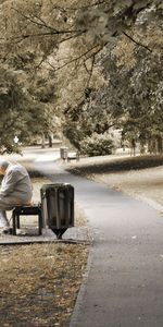 Trees,Miscellanea,Miscellaneous,Sit,Human,Loneliness,Elderly,Park,Person,Bench