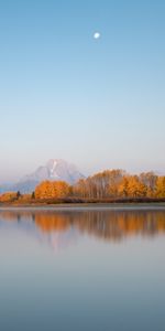 Nature,Montagne,Lac,Banque,Arbres,Rive,Lune,Paysage