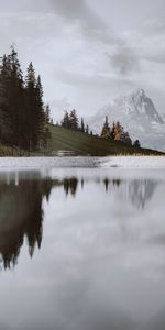 Trees,Mountains,Clouds,Lake,Slope,Nature