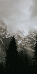 Trees,Mountains,Clouds,Landscape,Nature,Snow