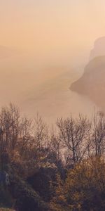 Trees,Mountains,Fog,Nature,Sea