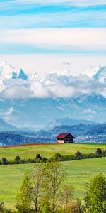 Trees,Mountains,Hill,Nature,Field,Landscape,House