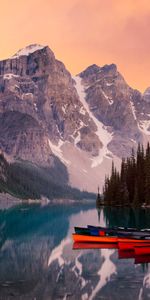 Trees,Mountains,Lake,Canoe,Nature,Kayak