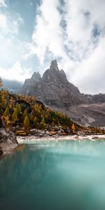 Trees,Mountains,Rocks,Lake,Shore,Bank,Nature