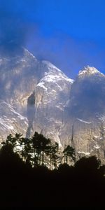 Trees,Mountains,Rocks,Outlines,Nature,Fog,Asia