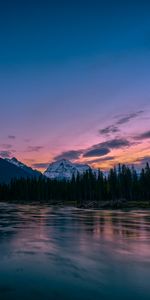 Trees,Mountains,Rocks,Sunset,Lake,Forest,Nature