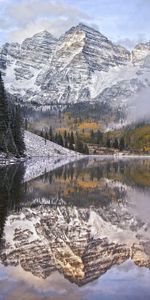 Trees,Mountains,Vertex,Top,Lake,Grandeur,Greatness,Nature,Fog