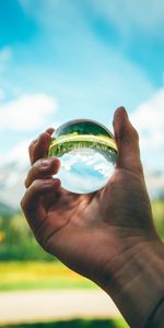 Trees,Reflection,Miscellanea,Miscellaneous,Ball,Hand