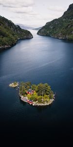 Trees,Rocks,Lake,Nature,Island,House