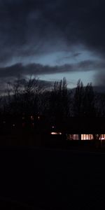 Trees,Sky,Building,Shine,Light,Night,Dark,Darkness