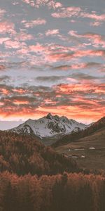 Trees,Sky,Mountains,Autumn,Clouds,Nature,Village,Italy