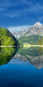 Trees,Sky,Mountains,Summer,Lake,Reflection,Freshness,I See,Purity,Scaffolding,Woods,Nature,Clear,Mirror