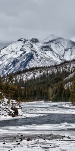 Trees,Snow,Rocks,Lake,Snow Covered,Snowbound,Nature,Mountains