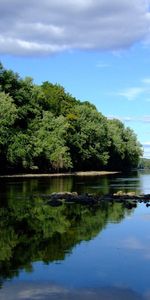 Trees,Stones,Clouds,Summer,Shore,Shores,Nature,Rivers