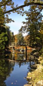 Étang,Noyaux,Arc,Nature,Ombres,Rive,Ombre,Banque,Arbres,Pont