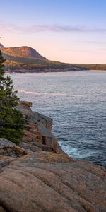 Trees,Stones,Shore,Bank,Hills,Nature,Sea