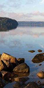 Trees,Stones,Sky,Horizon,Nature,Lake