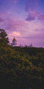 Trees,Sunset,Clouds,Horizon,Cities,Temple