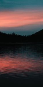 Trees,Sunset,Horizon,Lake,Evening,Dark