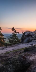 Trees,Sunset,Rocks,Landscape,Nature