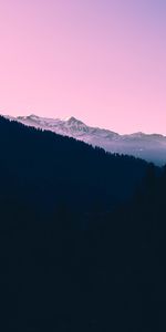 Trees,Sunset,Sky,Mountains,Pink,Nature