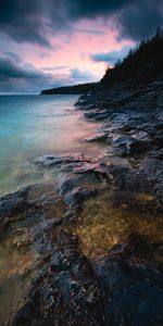 Trees,Sunset,Stones,Sky,Coast,Bay,Clouds,Georgia,Nature