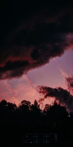 Arbres,Nuages,Grandes Lignes,Contours,Crépuscule,Sombre