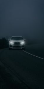 Бмв (Bmw),Сумерки,Дорога,Туман,Белый,Тачки (Cars),Автомобиль