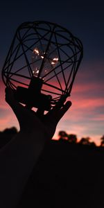 Twilight,Dark,Dusk,Hand,Light Bulb,Lantern,Lamp