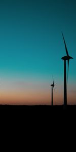 Twilight,Dusk,Pillars,Posts,Turbines,Turbine,Wind Power Plant,Blades,Dark