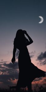 Twilight,Dusk,Silhouette,Dark,Girl,Moon