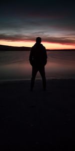 Horizon,Lac,Silhouette,Crépuscule,Sombre,Plage