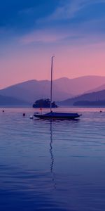 Twilight,Lake,Dusk,Hills,Nature,Boat