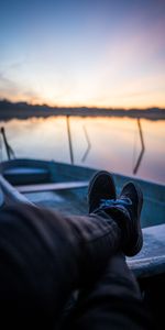 Bateau,Jambes,Crépuscule,Divers,Lac,Se Reposer,Un Bateau,Relaxation