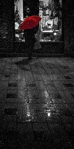 Bw,Persona,Escaparate,Paseo,Humano,Paraguas,Noche,Chb,Oscuro,Lluvia,Soledad