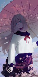 Parapluie,Fille,Sakura,Anime