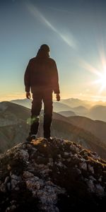 Vertex,Silhouette,Tops,Sunlight,Sun Rays,Nature,Mountains,Glare,Dawn