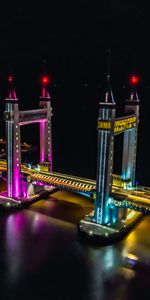 Water,Bridge,Backlight,Illumination,Night,Dark,Neon