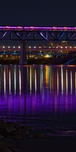 Agua,Noche,Iluminación,Puente,Oscuro,Iluminar Desde El Fondo,Neón