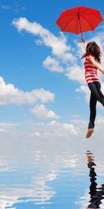 Water,Clouds,Miscellanea,Miscellaneous,Flight,Mood,Girl,Umbrella