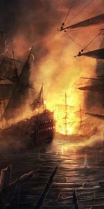 Water,Fire,Sea,Art,Ships,Fantasy